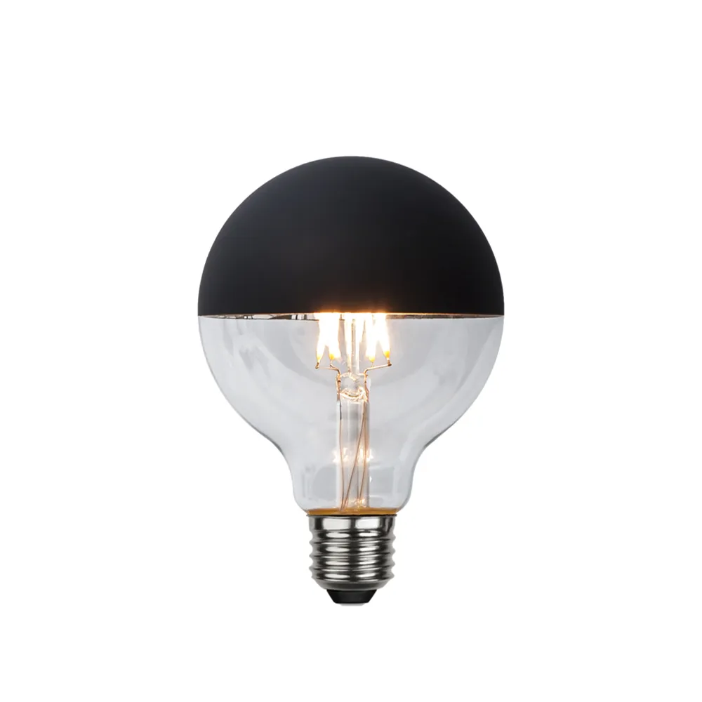 Bombilla Glob LED, Transparente, parte superior espejada negra, e27, 2,8w e27, 4w Globen Lighting
