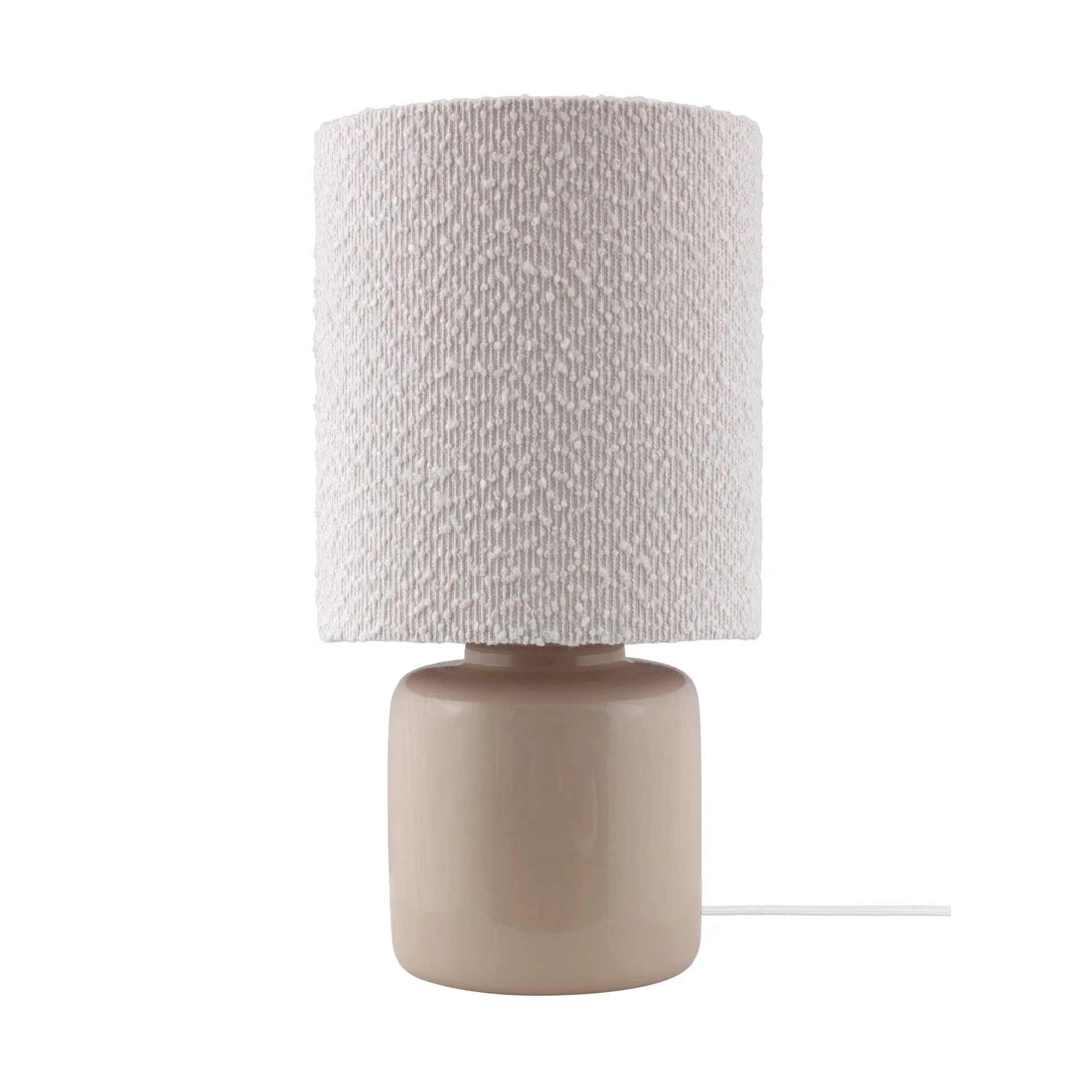 Lámpara de mesa Florian, Blanco bouclé/beige, Ø20 × 39 cm Globen Lighting