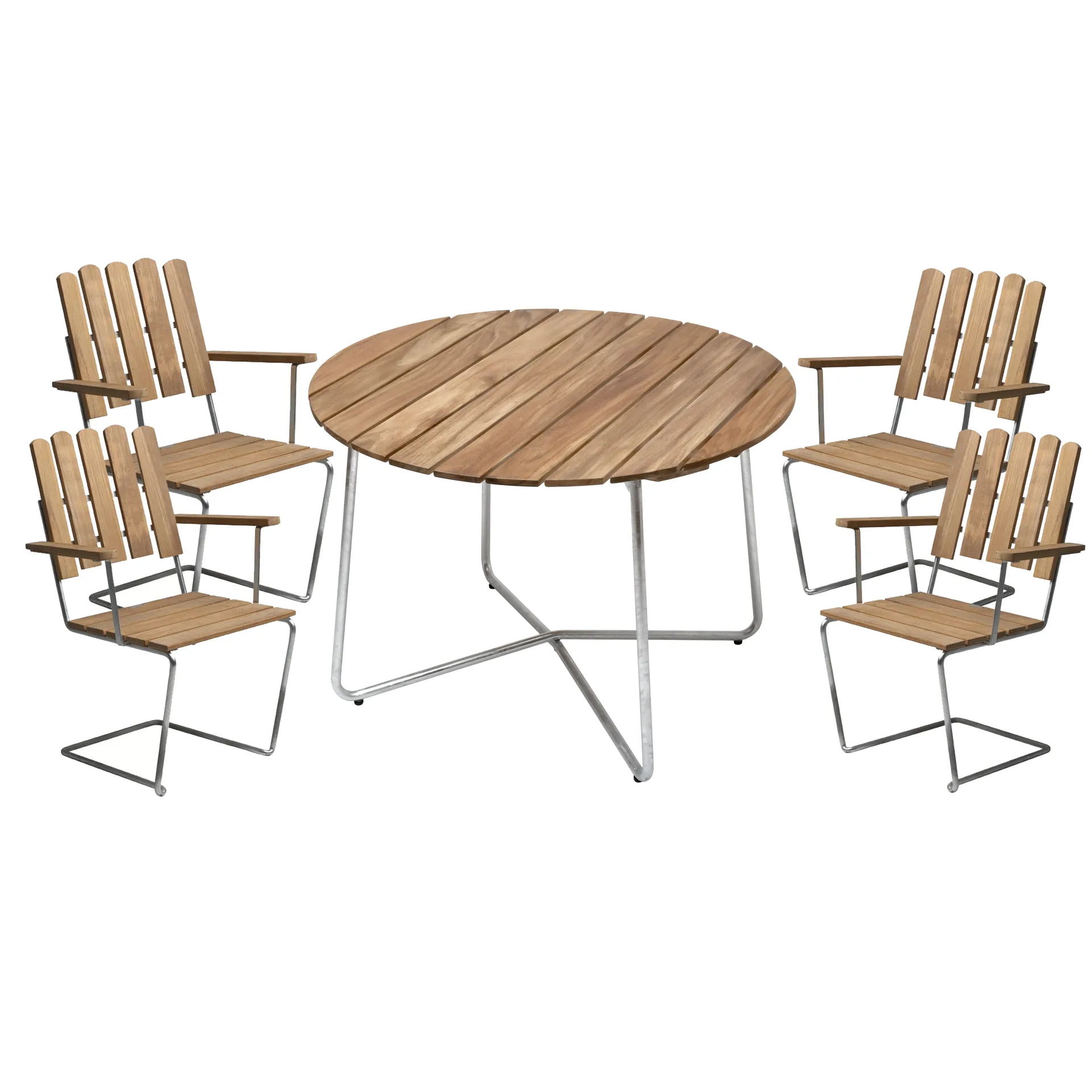 Conjunto de mesa y sillas Grythyttan ø100 cm - teca,  Grythyttan Stålmöbler