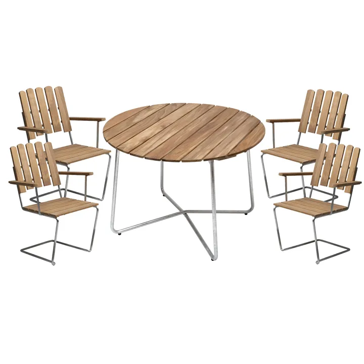 Conjunto de mesa y sillas Grythyttan ø100 cm - teca - Grythyttan Stålmöbler