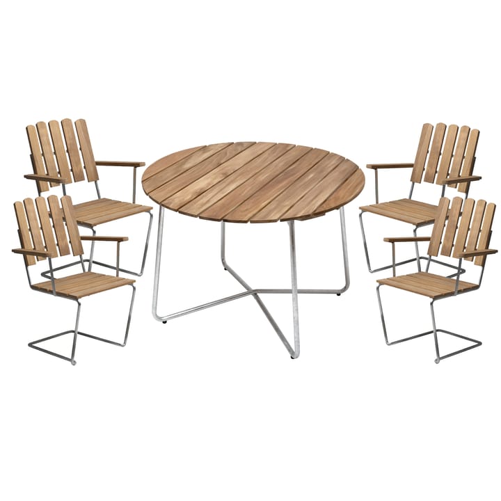 Conjunto de mesa y sillas Grythyttan ø100 cm - teca - undefined - Grythyttan Stålmöbler