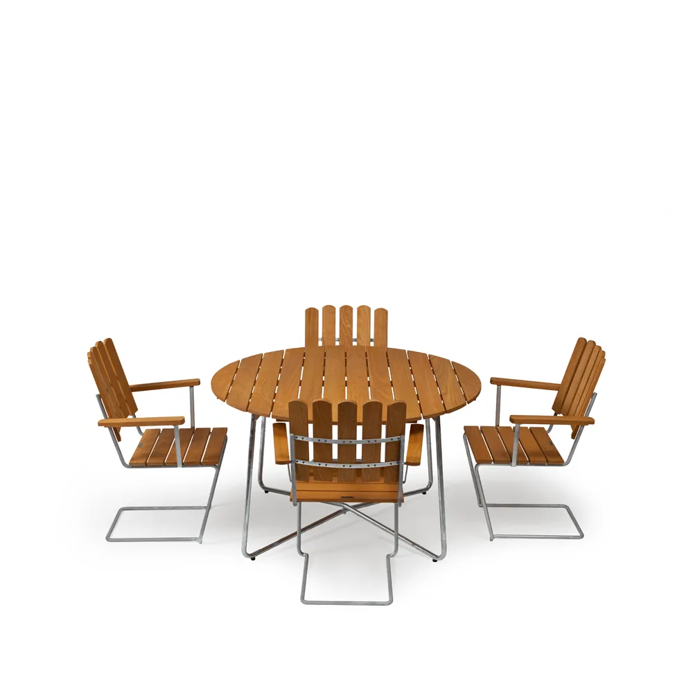 Conjunto de mesa y sillas Grythyttan ø120 cm - roble aceitado,  Grythyttan Stålmöbler
