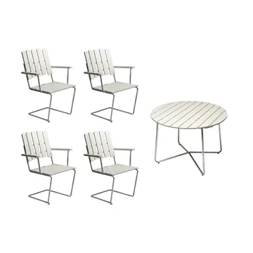 Conjunto de mesa y sillas Grythyttan blanco 9A Ø100cm + 4 A2 - Grythyttan Stålmöbler