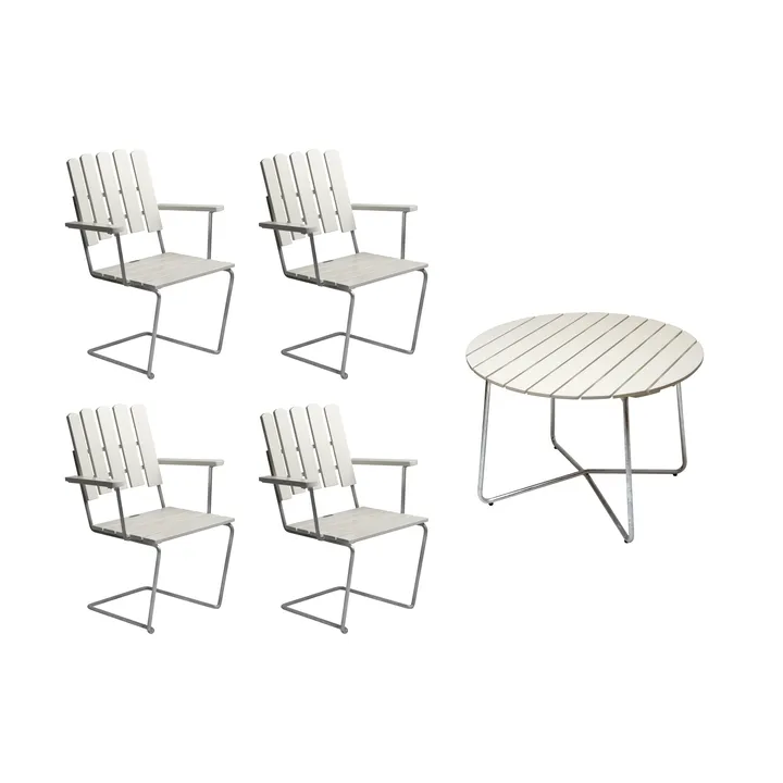 Conjunto de mesa y sillas Grythyttan blanco 9A Ø100cm + 4 A2 - Grythyttan Stålmöbler