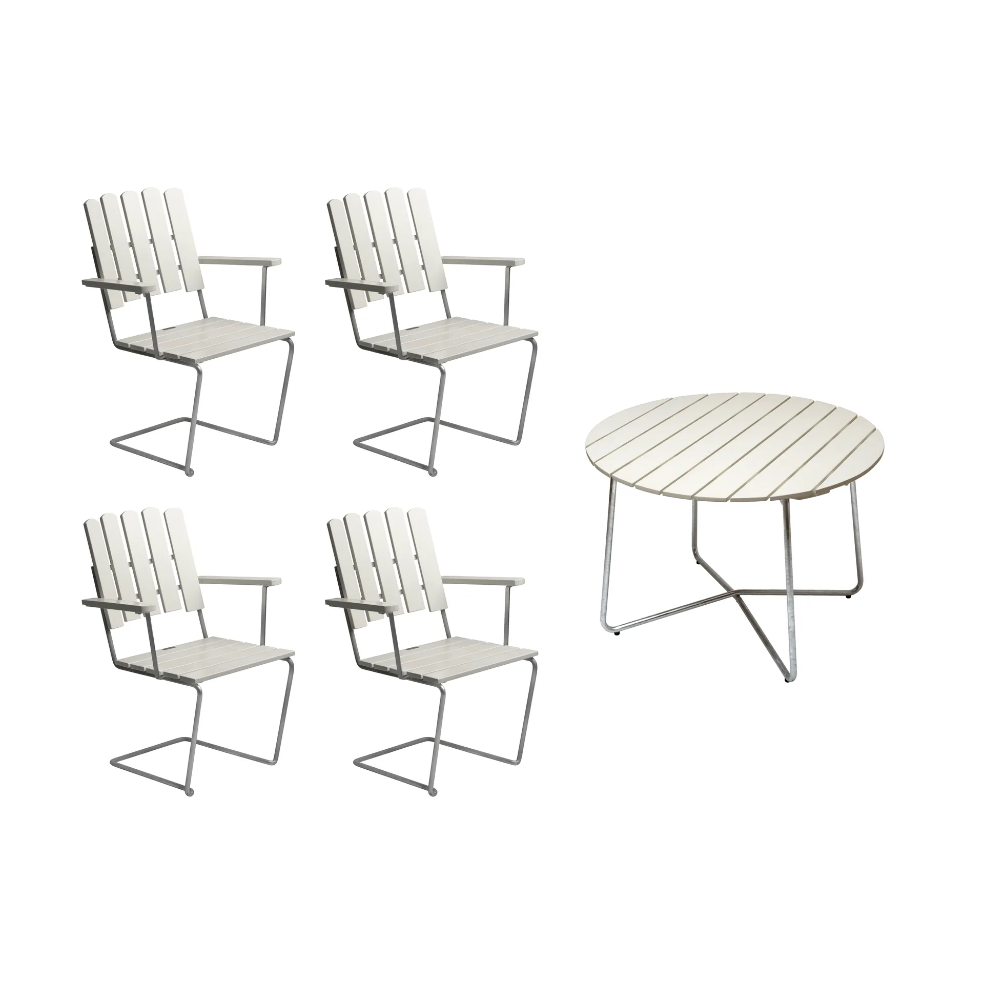 Conjunto de mesa y sillas Grythyttan blanco 9A Ø100cm + 4 A2 Grythyttan Stålmöbler