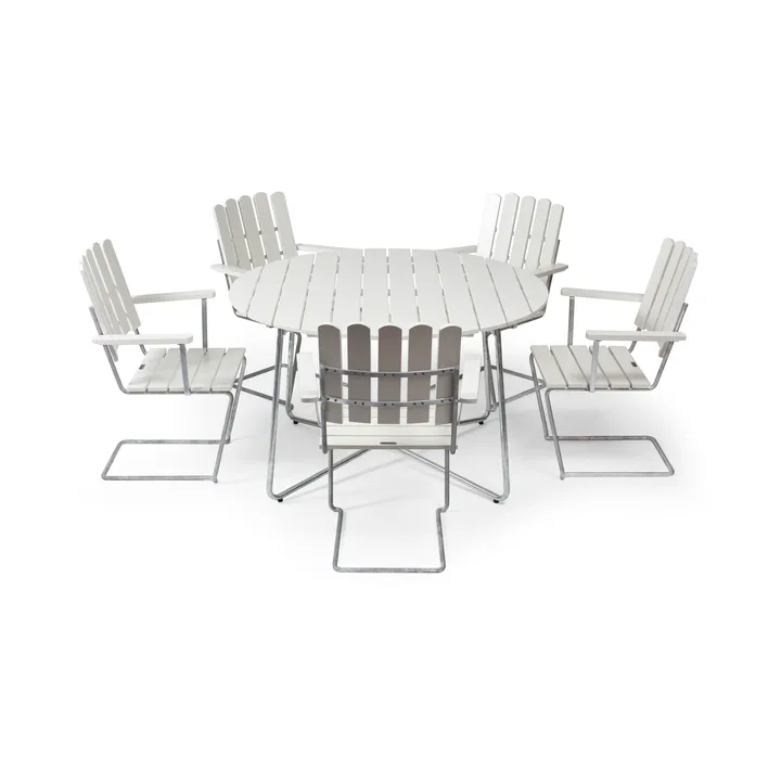 Conjunto de mesa y sillas Grythyttan blanco 9A Ø120cm + 5 A2 - Grythyttan Stålmöbler