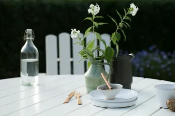 Conjunto de mesa y sillas Grythyttan blanco 9A Ø120cm + 5 A2 - Grythyttan Stålmöbler