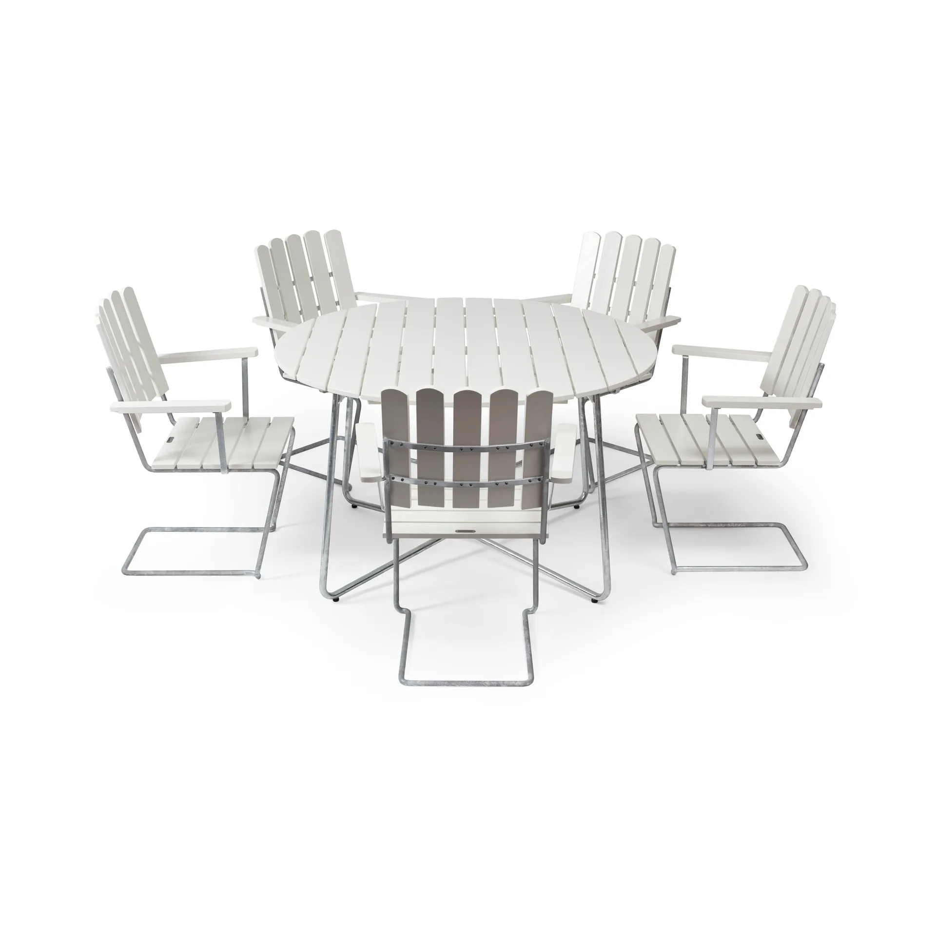 Conjunto de mesa y sillas Grythyttan blanco 9A Ø120cm + 5 A2 Grythyttan Stålmöbler