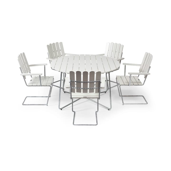 Conjunto de mesa y sillas Grythyttan blanco 9A Ø120cm + 5 A2 - undefined - Grythyttan Stålmöbler