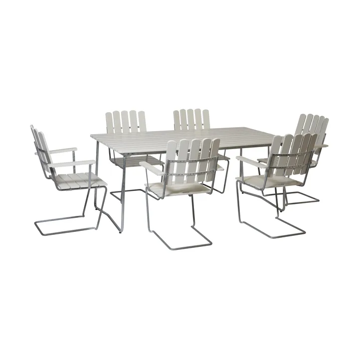 Conjunto de mesa y sillas Grythyttan blanco B31 170 cm + 6 A2 - Grythyttan Stålmöbler