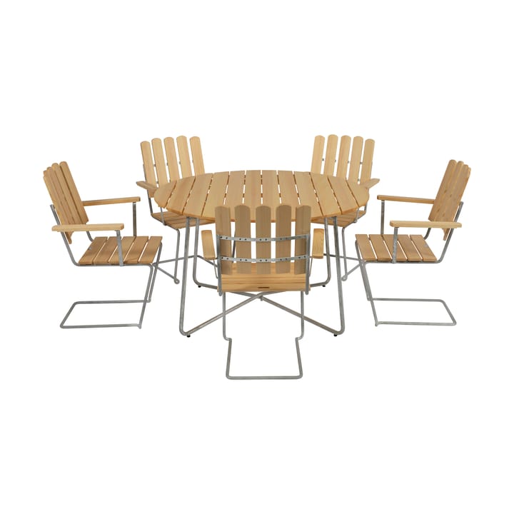 Conjunto de mesa y sillas Grythyttan de pino 9A Ø120cm + 5 A2 Grythyttan Stålmöbler
