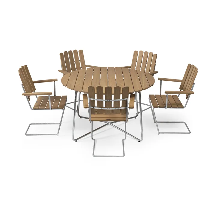 Conjunto de mesa y sillas Grythyttan de roble 9A Ø120cm + 5 A2 - Grythyttan Stålmöbler
