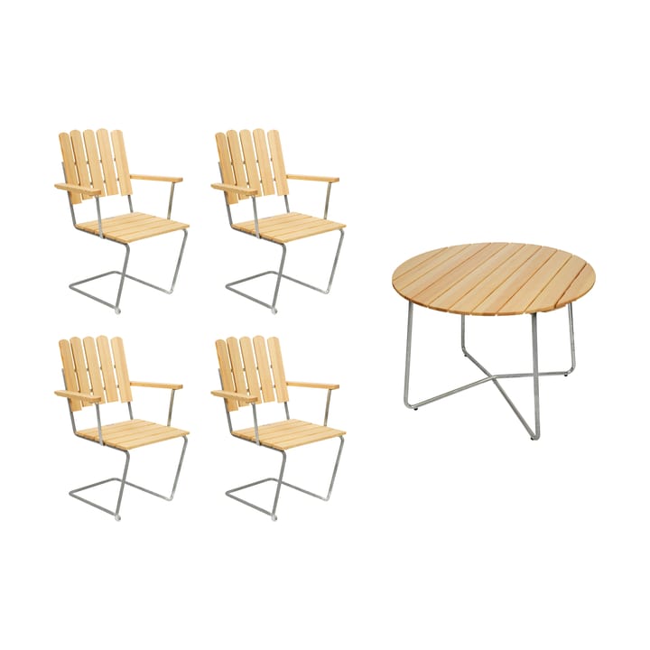 Conjunto de mesa y sillas Grythyttan pino 9A Ø100 cm + 4 A2 Grythyttan Stålmöbler