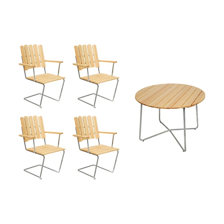 Conjunto de mesa y sillas Grythyttan pino 9A Ø100 cm + 4 A2 - undefined - Grythyttan Stålmöbler