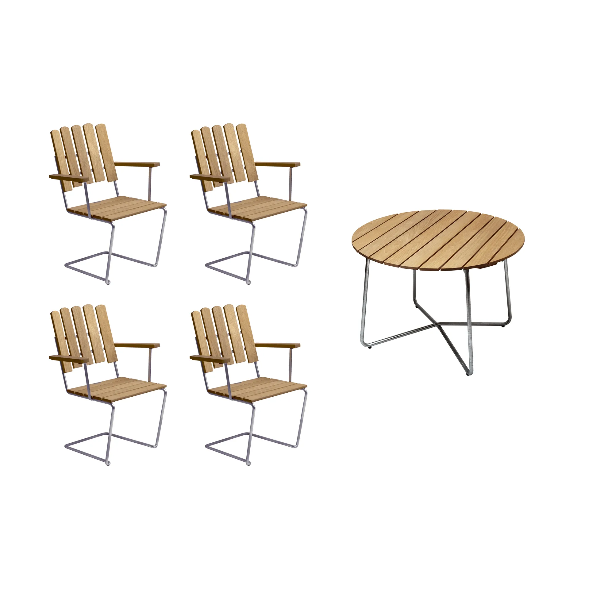 Conjunto de mesa y sillas Grythyttan roble 9A Ø100cm + 4 A2,  Grythyttan Stålmöbler