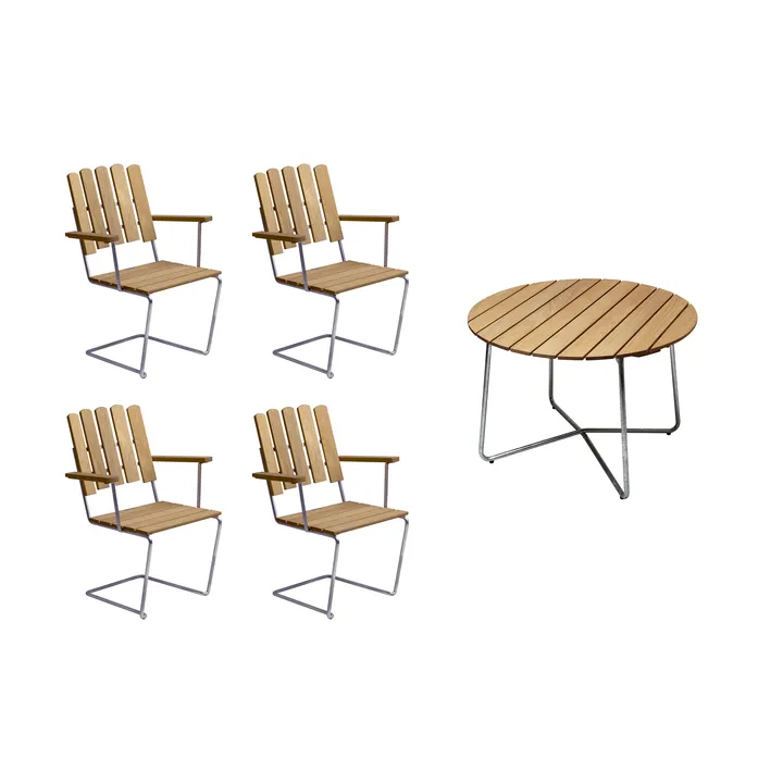 Conjunto de mesa y sillas Grythyttan roble 9A Ø100cm + 4 A2 - Grythyttan Stålmöbler