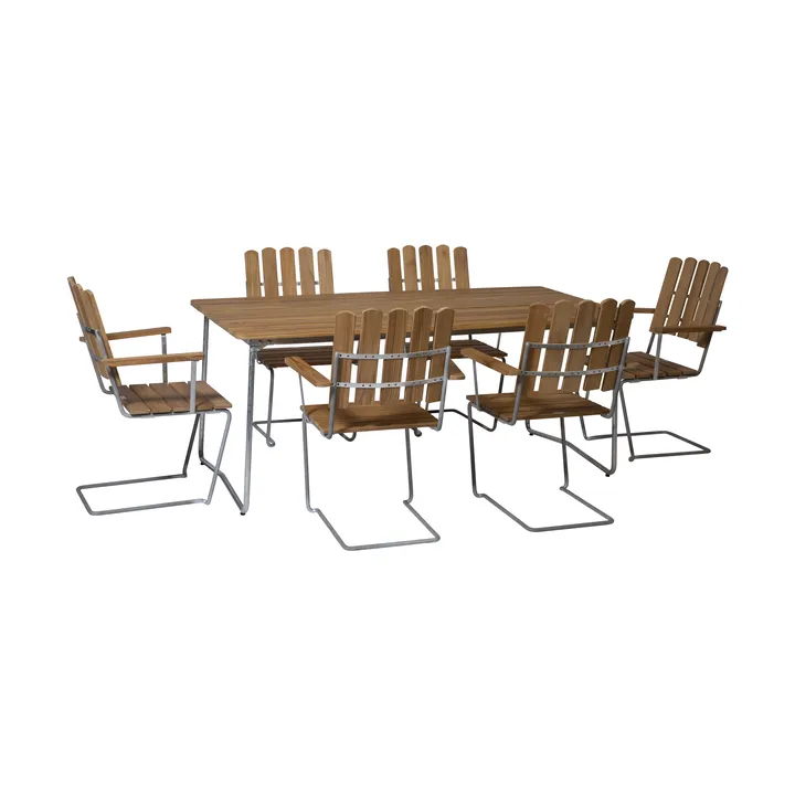 Conjunto de mesa y sillas Grythyttan teca B31 170 cm + 6 A2 - Grythyttan Stålmöbler