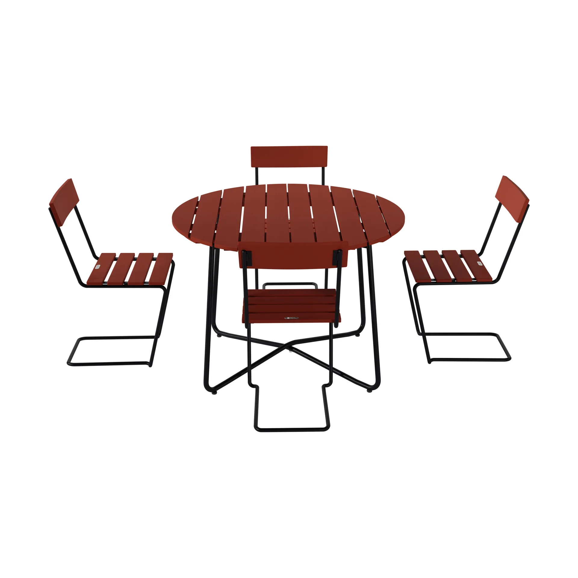 Mesa 9A Ø100 cm + 4 sillas Stol 1, roble rojo oscuro-estructura negra,  Grythyttan Stålmöbler