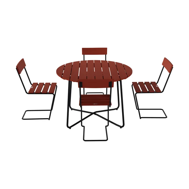 Mesa 9A Ø100 cm + 4 sillas Stol 1, roble rojo oscuro-estructura negra - Grythyttan Stålmöbler