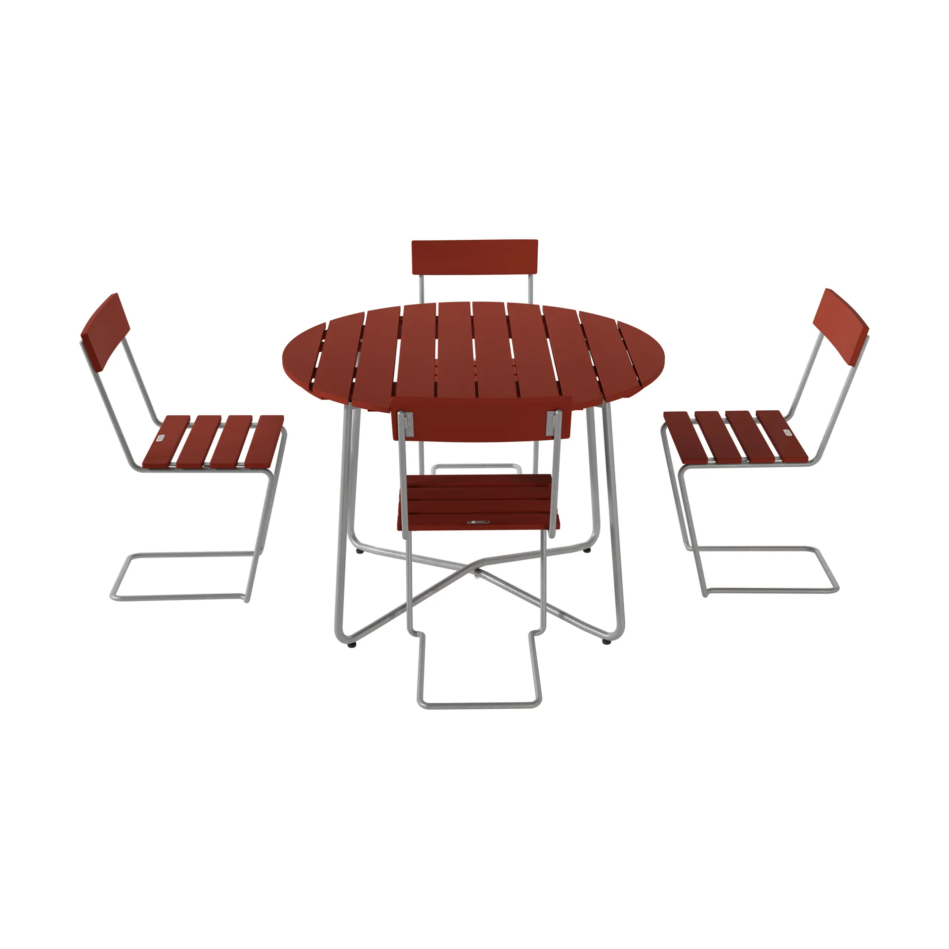 Mesa 9A Ø100 cm + 4 sillas Stol 1, roble rojo oscuro-galvanizado en caliente,  Grythyttan Stålmöbler