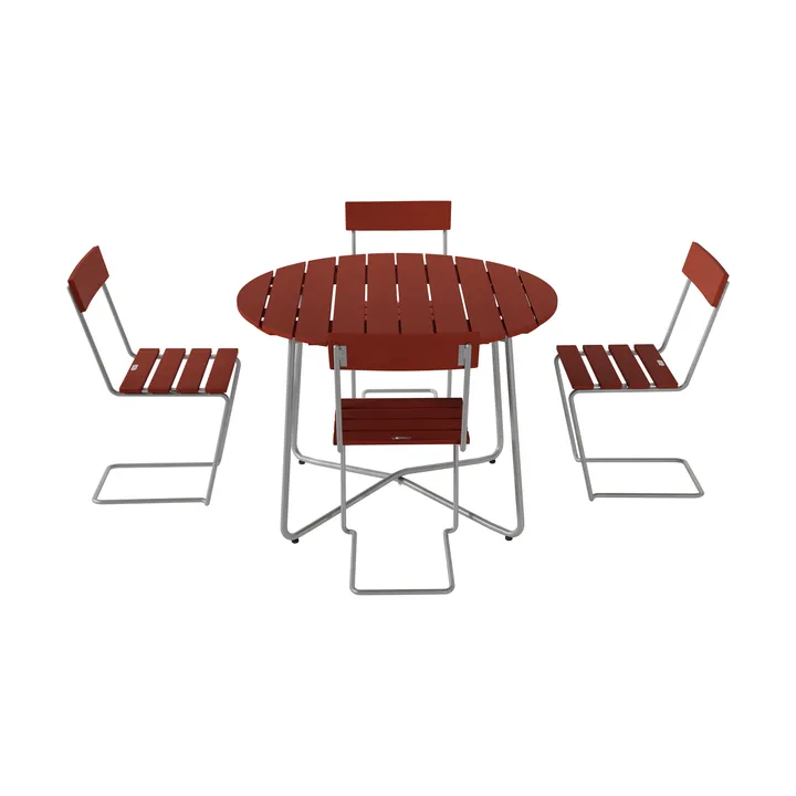 Mesa 9A Ø100 cm + 4 sillas Stol 1, roble rojo oscuro-galvanizado en caliente - Grythyttan Stålmöbler