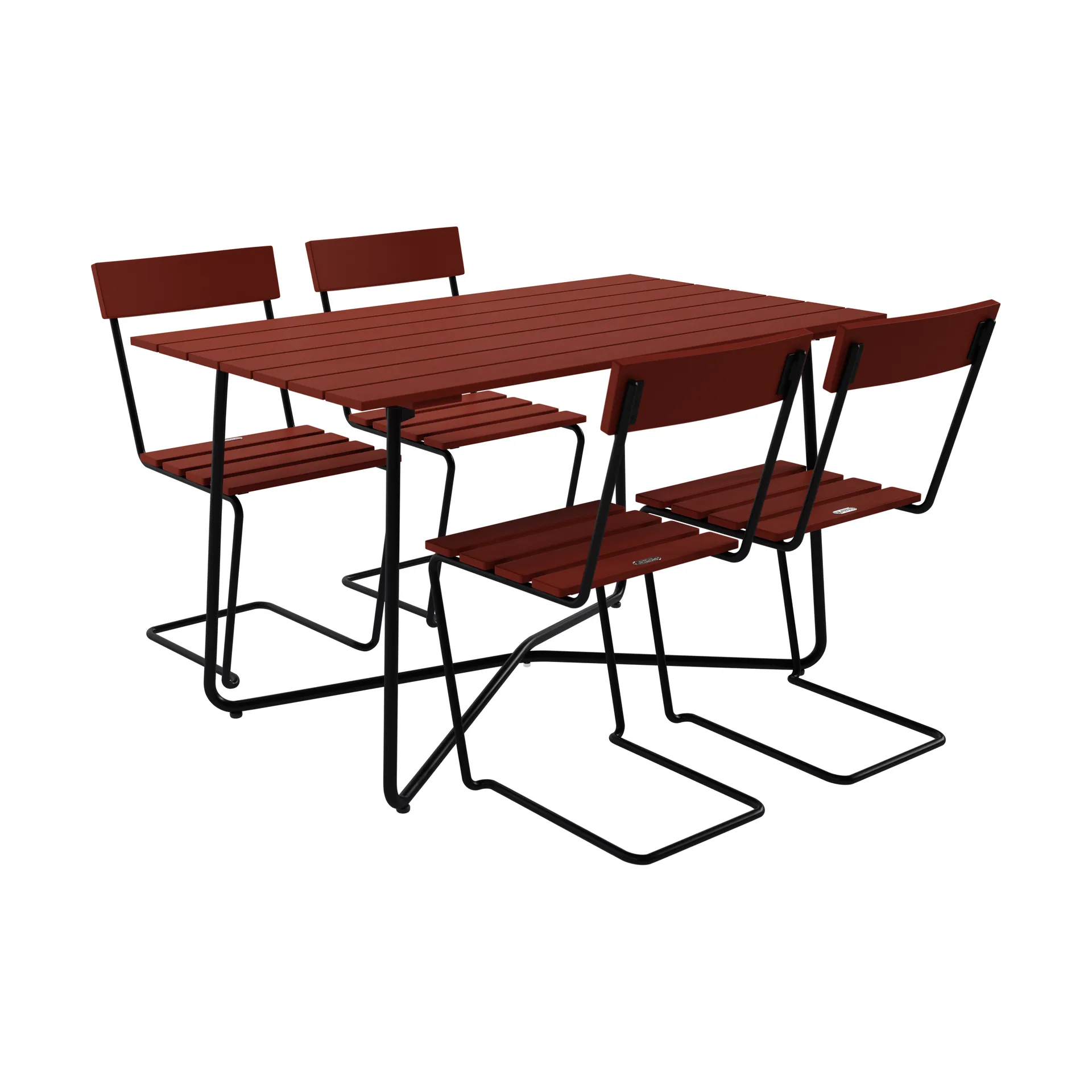 Mesa B25A + 4 sillas Stol 1, roble rojo oscuro‑estructura negra,  Grythyttan Stålmöbler