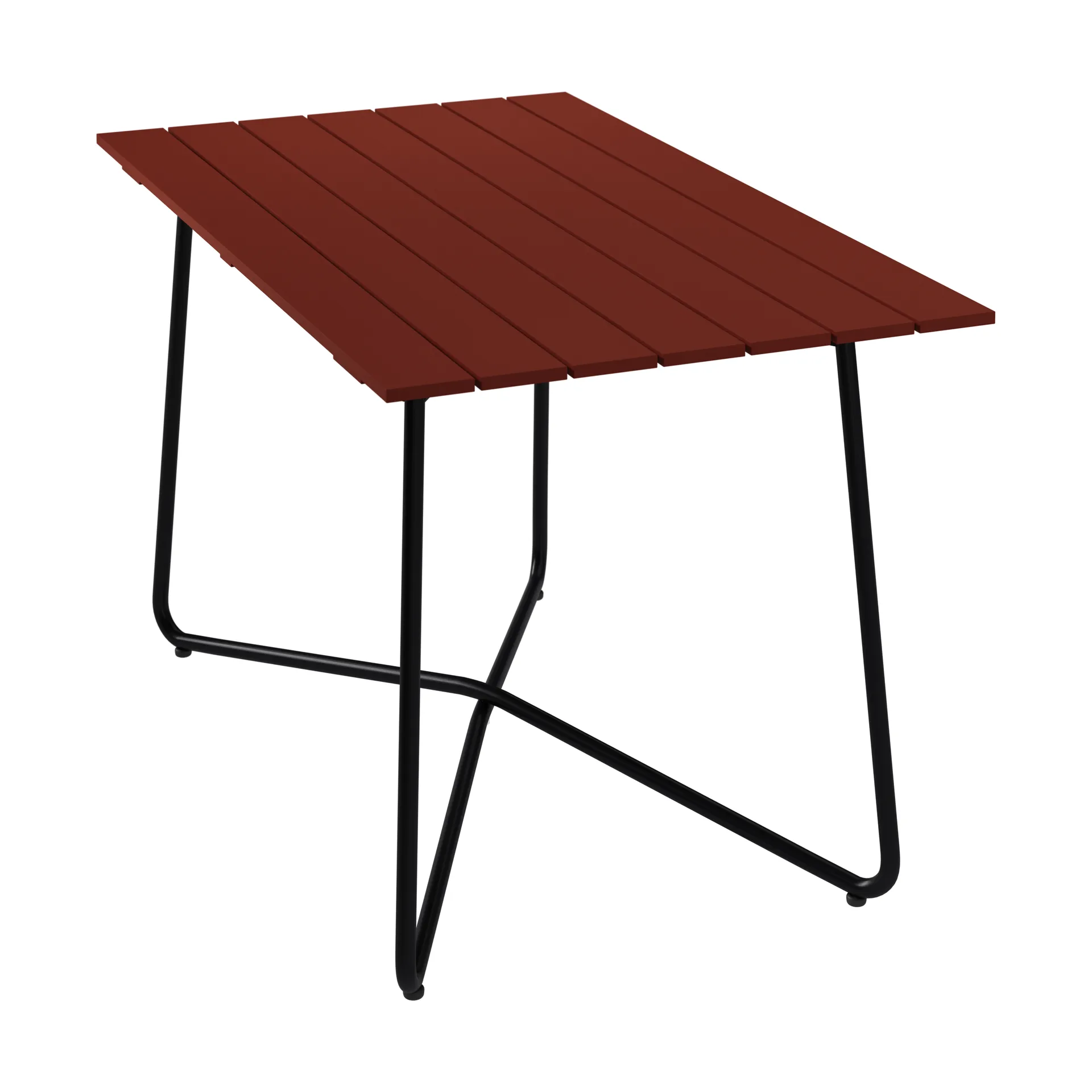 Mesa B25A, Roble teñido en Dark red con estructura de acero negro, 120x70 cm Grythyttan Stålmöbler