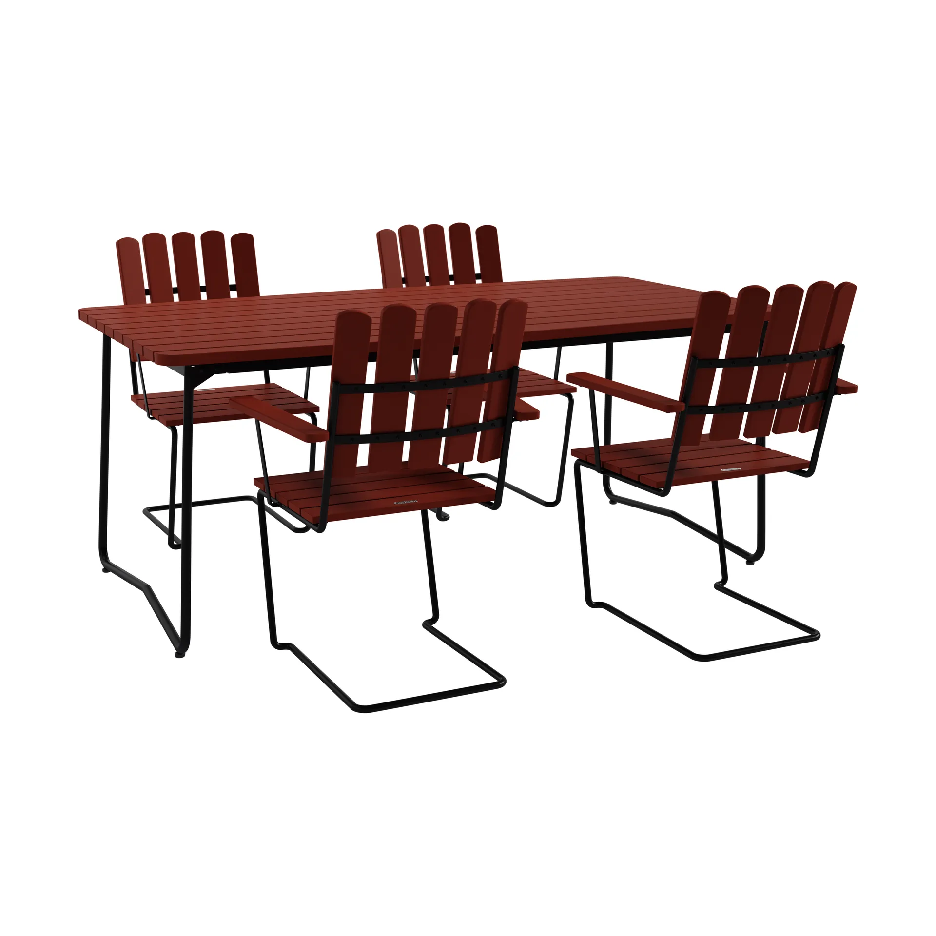 Mesa B31, 170 cm + 4 sillones A2, roble rojo oscuro-estructura negra,  Grythyttan Stålmöbler