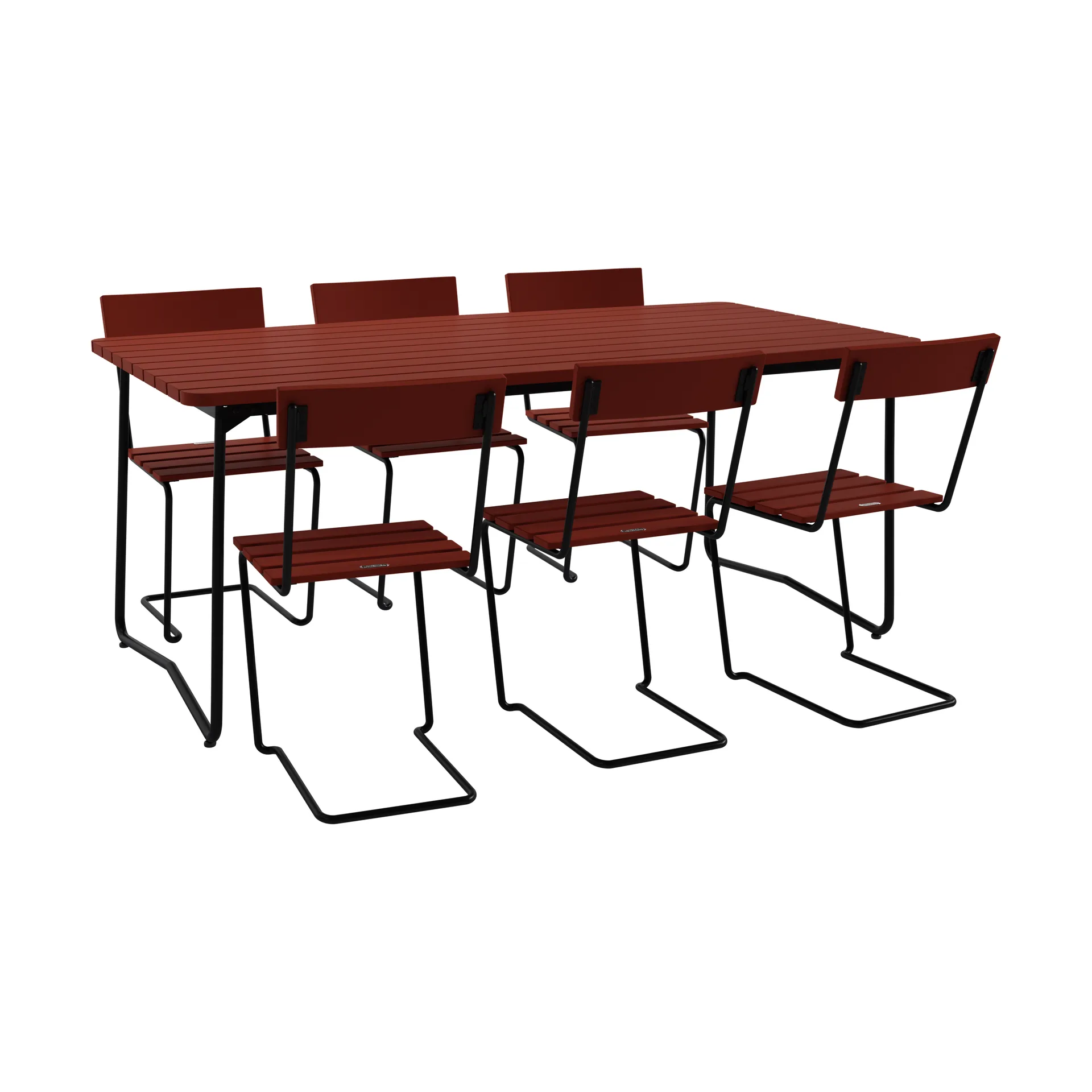 Mesa B31, 170 cm + 6 sillas Stol 1, roble rojo oscuro-estructura negra Grythyttan Stålmöbler