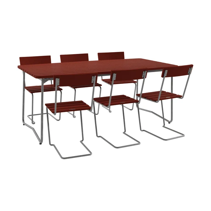 Mesa B31, 170 cm + 6 sillas Stol 1, rojo oscuro-estructura galvanizada en caliente - Grythyttan Stålmöbler