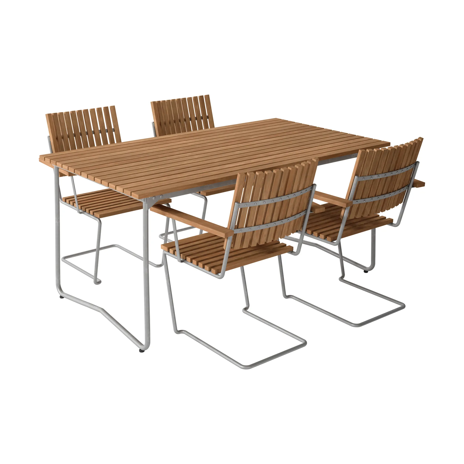 Mesa Bovik + 4 sillas, teca-estructura galvanizada en caliente,  Grythyttan Stålmöbler