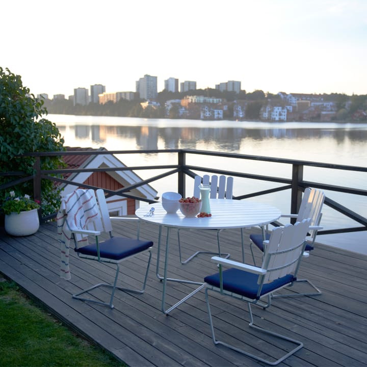 Mesa de comedor 9A, Roble lacado en blanco Ø100 cm Grythyttan Stålmöbler