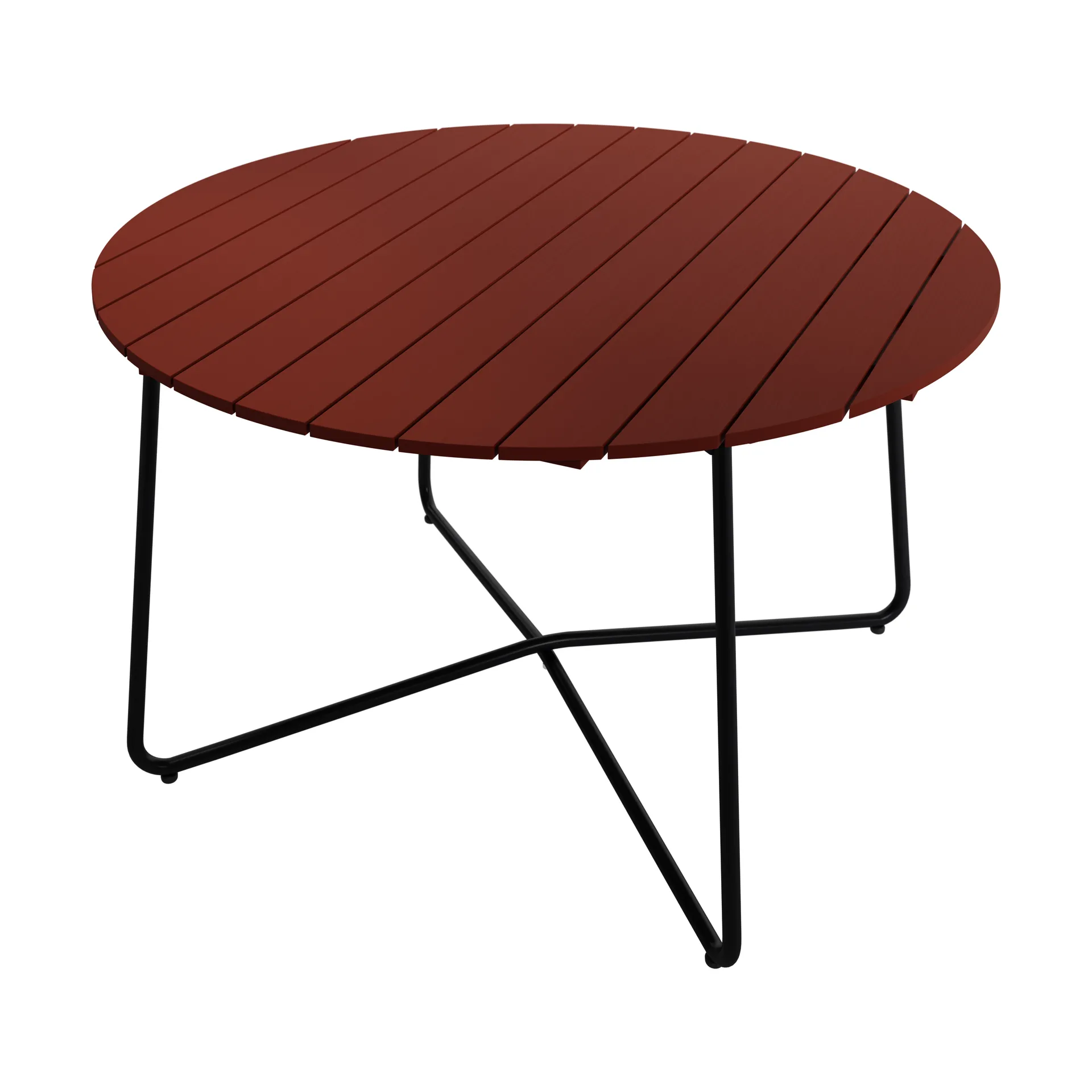 Mesa de comedor 9A, Roble teñido en Dark red-lacado, estructura de acero negro, Ø120 cm Grythyttan Stålmöbler