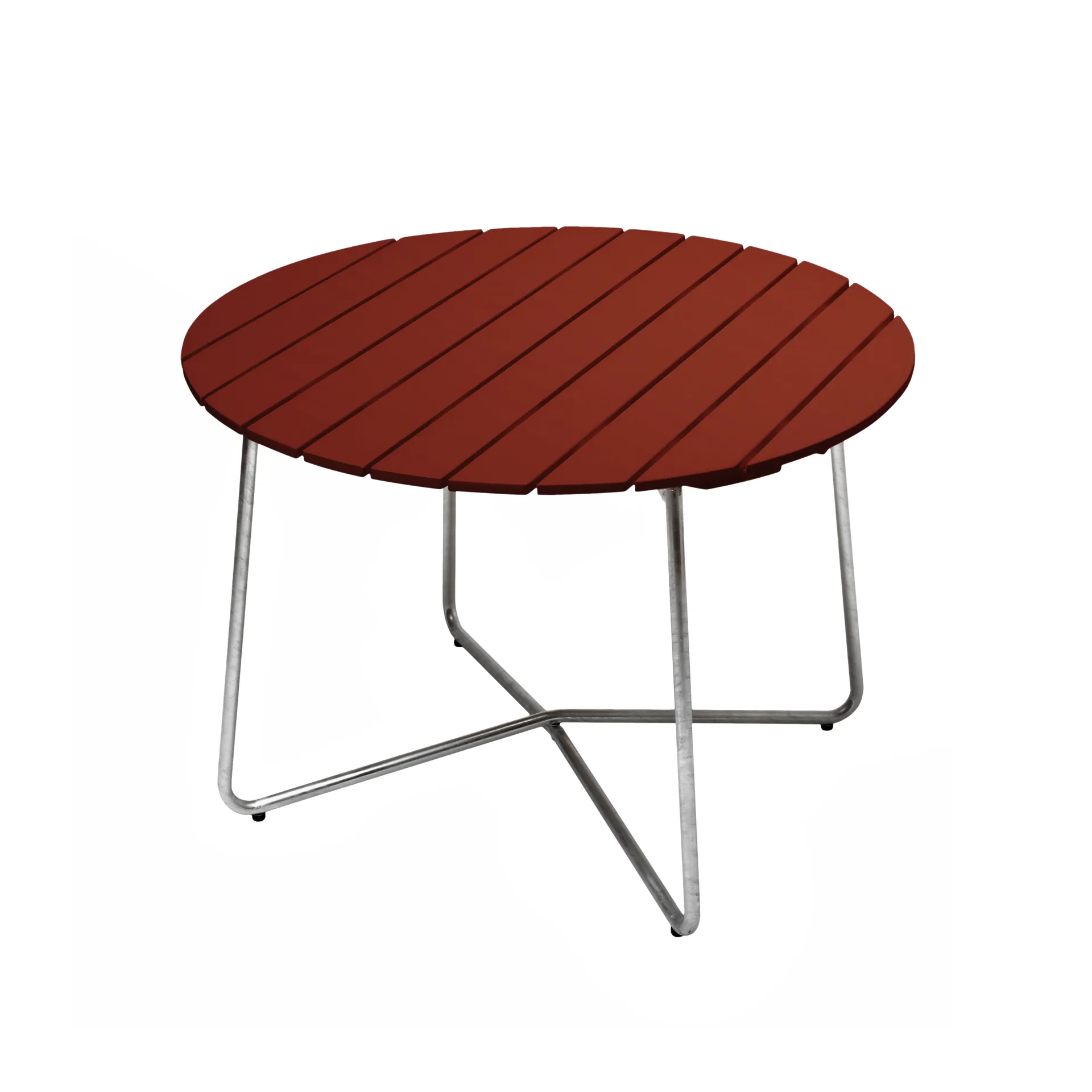 Mesa de comedor 9A, Roble teñido en rojo oscuro con estructura galvanizada en caliente Ø100 cm Grythyttan Stålmöbler