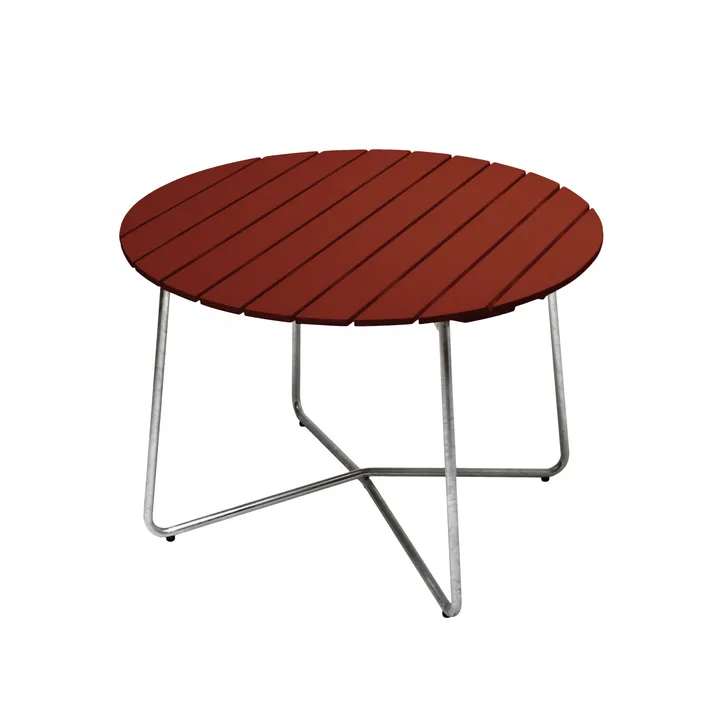 Mesa de comedor 9A - Roble teñido en rojo oscuro con estructura galvanizada en caliente Ø100 cm - Grythyttan Stålmöbler