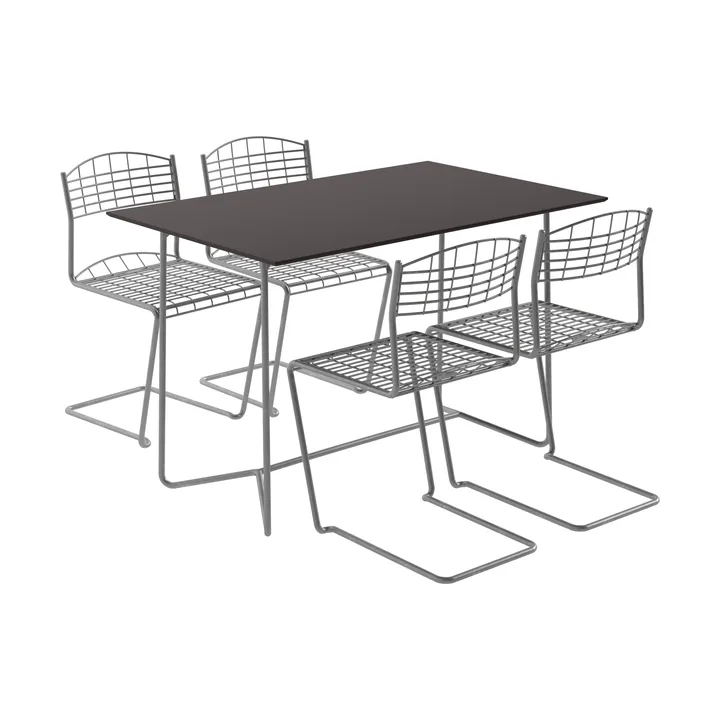 Mesa High tech 110 cm + 4 High tech sillas, negro-galvanizado en caliente - Grythyttan Stålmöbler