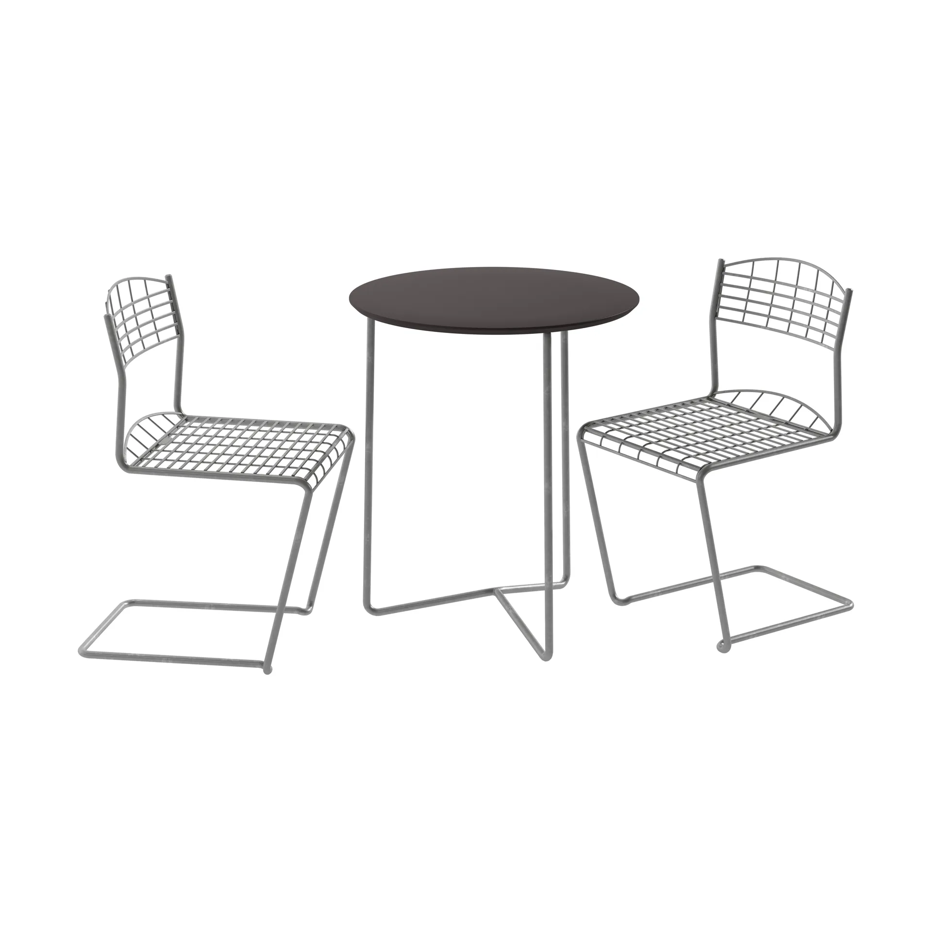 Mesa High tech Ø60 cm + 2 sillas High tech, negro-galvanizado en caliente,  Grythyttan Stålmöbler