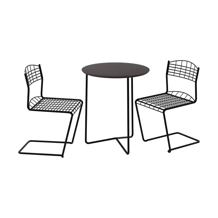Mesa High tech Ø60 cm + 2 sillas High tech, negro - Grythyttan Stålmöbler