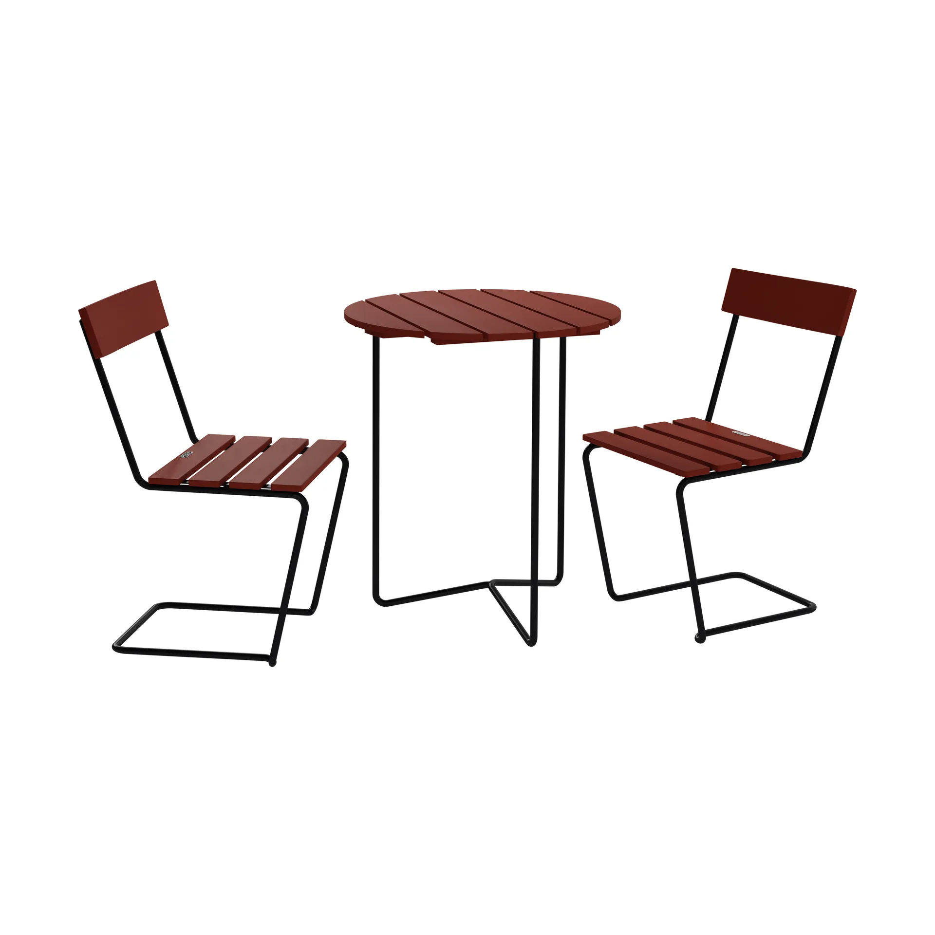 Mesa Table 6B + 2 sillas Stol 1, roble rojo oscuro-estructura negra,  Grythyttan Stålmöbler
