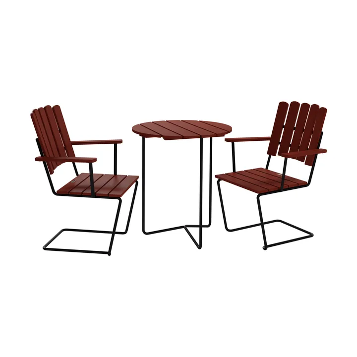 Mesa Table 6B + 2 sillones A2, roble rojo oscuro-negro - Grythyttan Stålmöbler