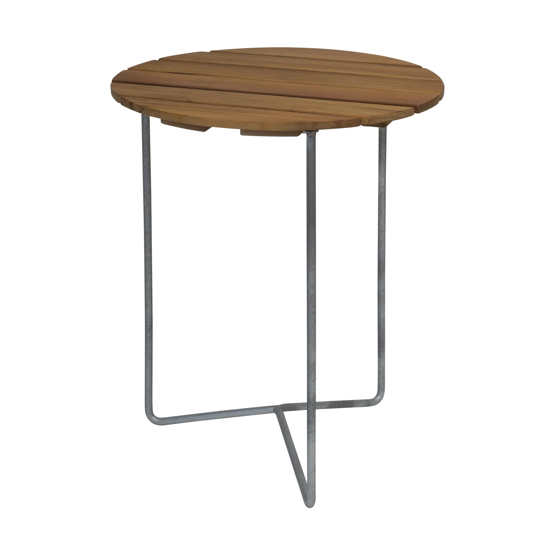 Mesa Table 6B Ø60 cm, Teca sin tratar - patas galvanizadas Grythyttan Stålmöbler