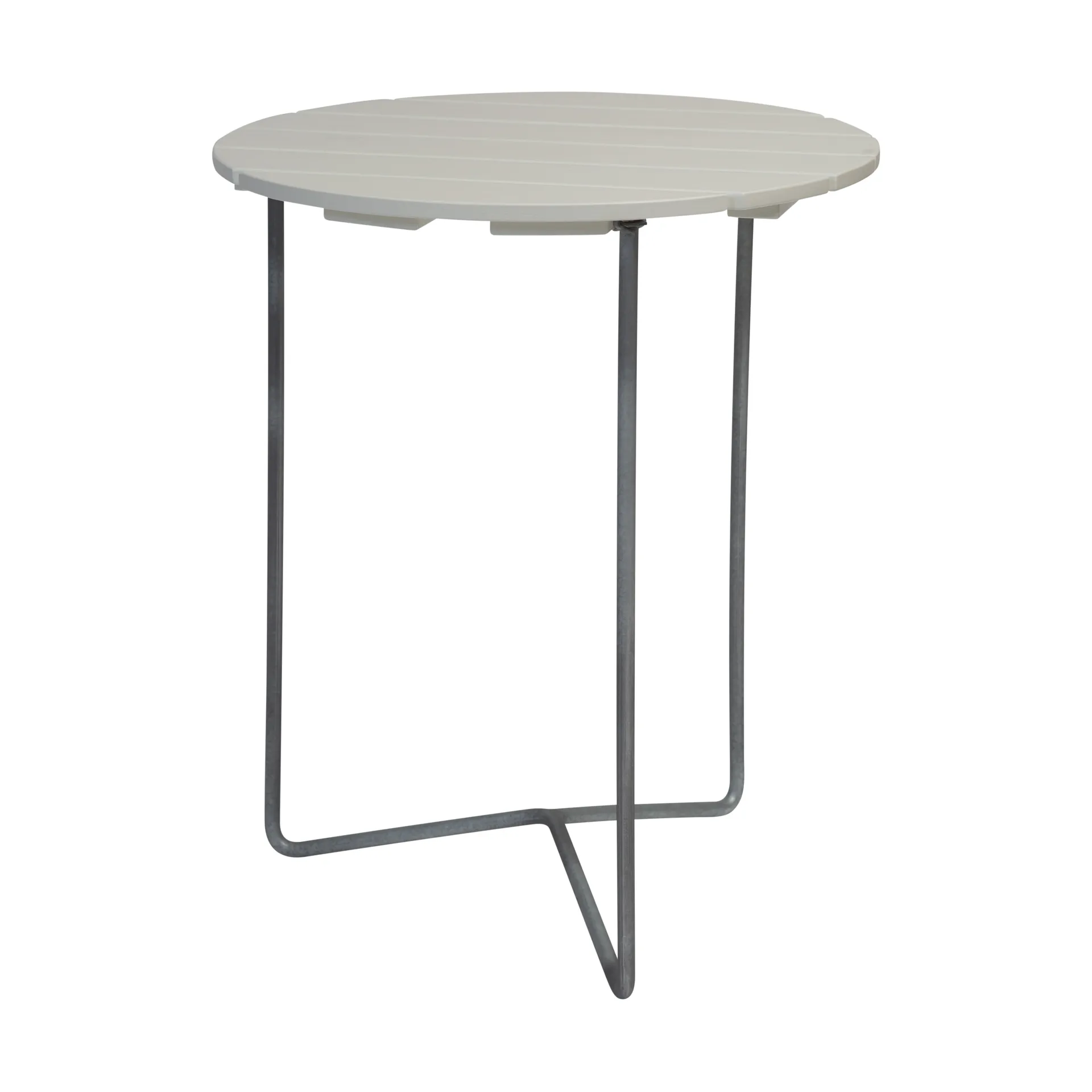 Mesa Table 6B, Roble lacado blanco-patas galvanizadas, Ø60 cm Grythyttan Stålmöbler