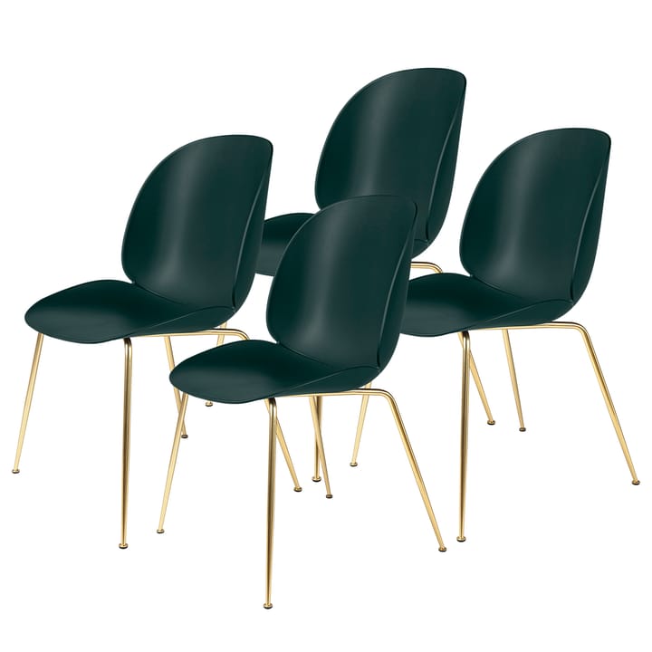 4 Sillas Beetle patas latón - Dark Green - Gubi