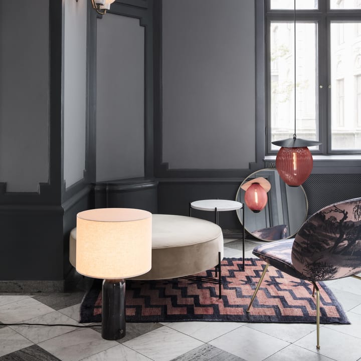Lámpara de mesa Gravity L, mármol negro + pantalla blanca GUBI