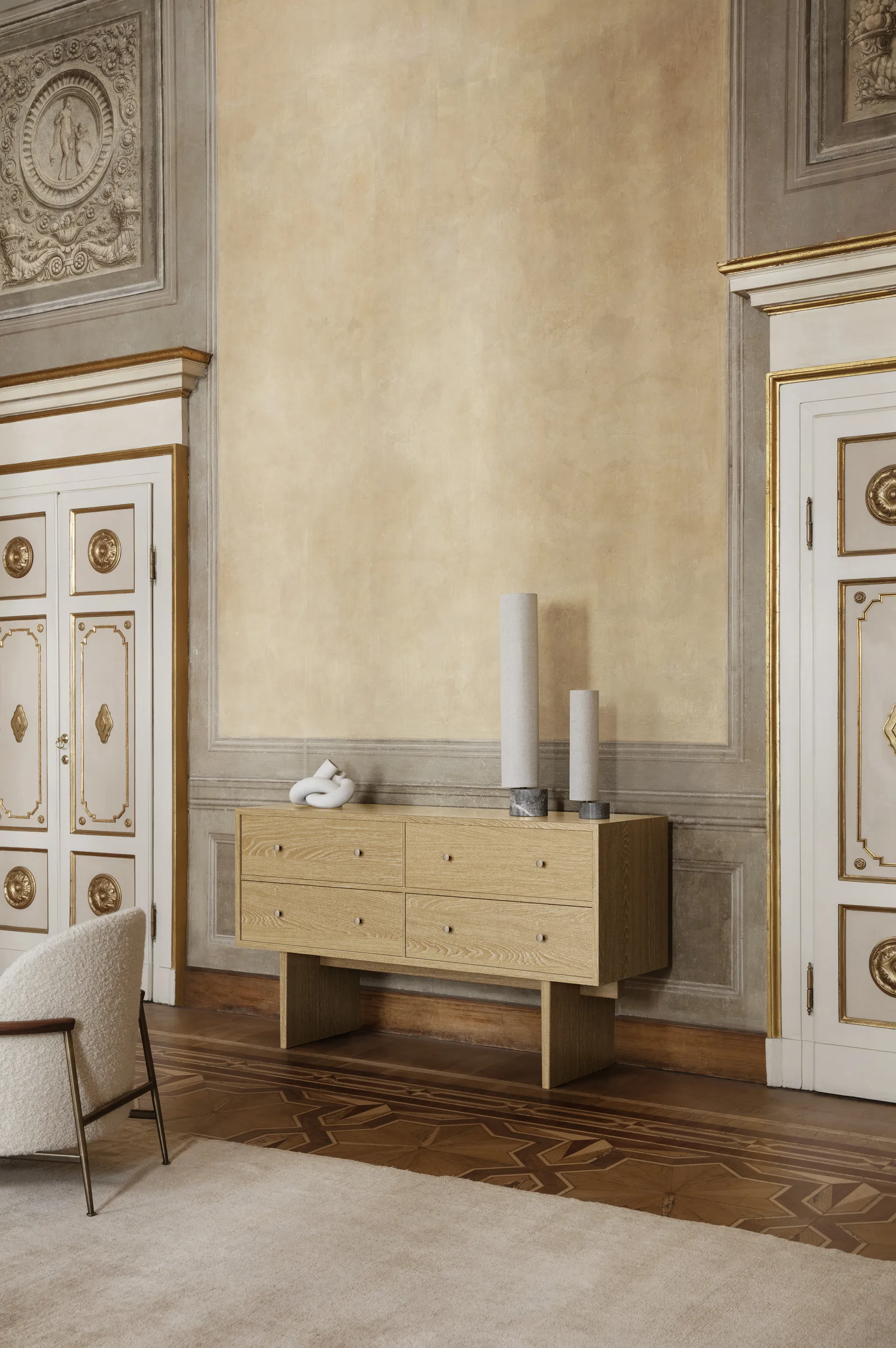 Lámpara de pie Unbound 80 cm, Tejido-mármol gris GUBI