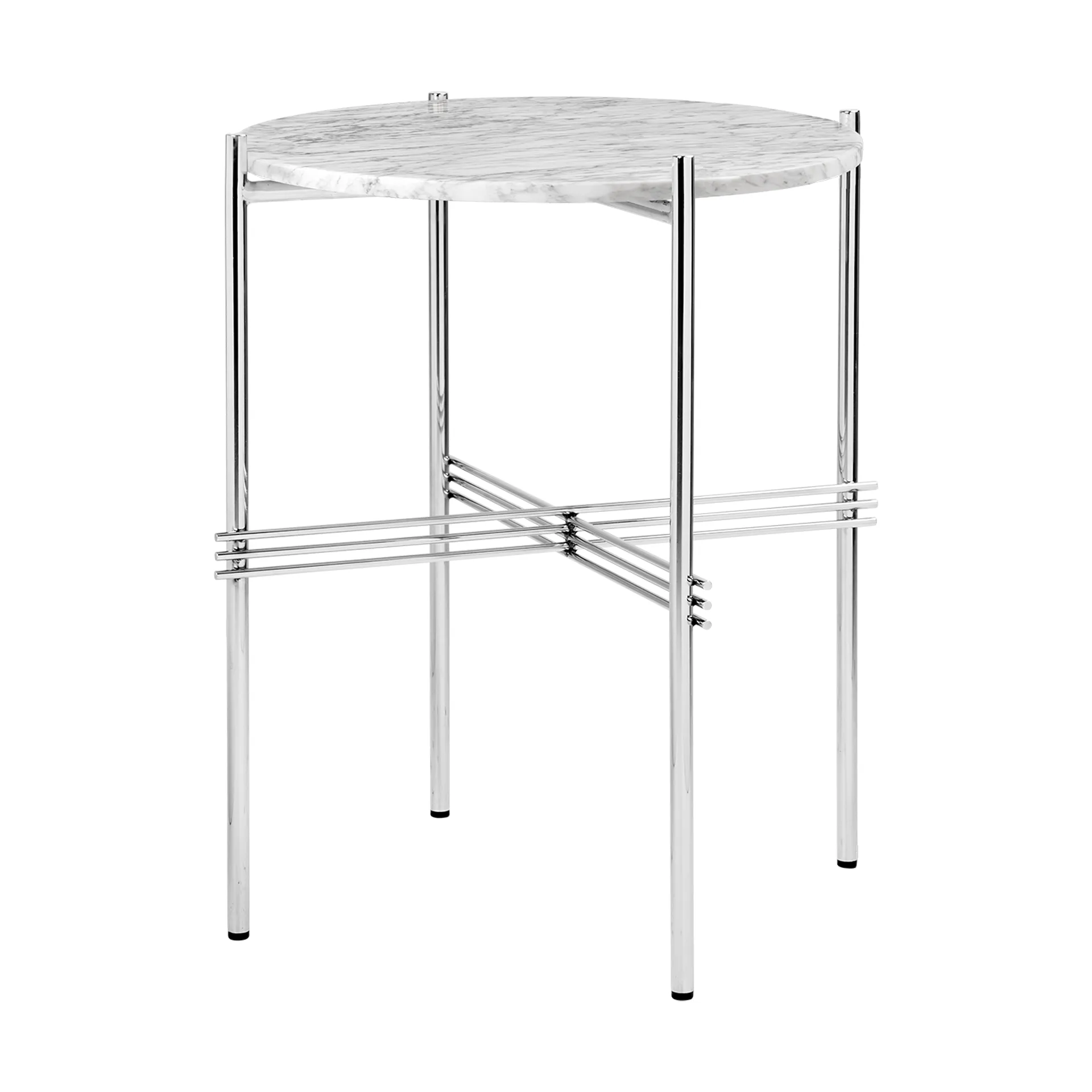 Mesa auxiliar TS acero pulido Ø40, White carrara marble GUBI