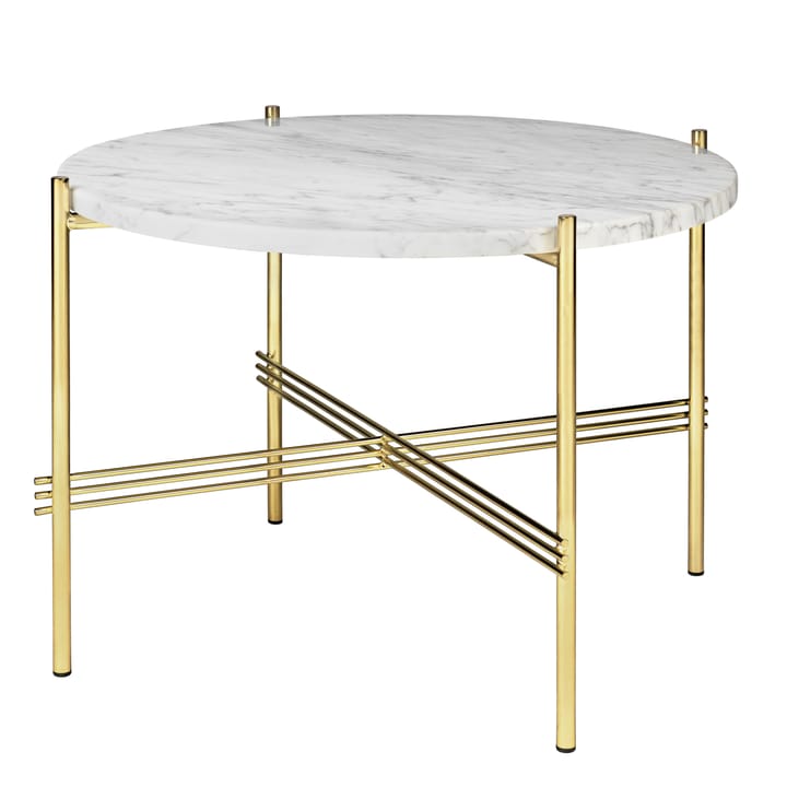 Mesa auxiliar TS con patas de bronce Ø 55 cm - Mármol blanco - GUBI