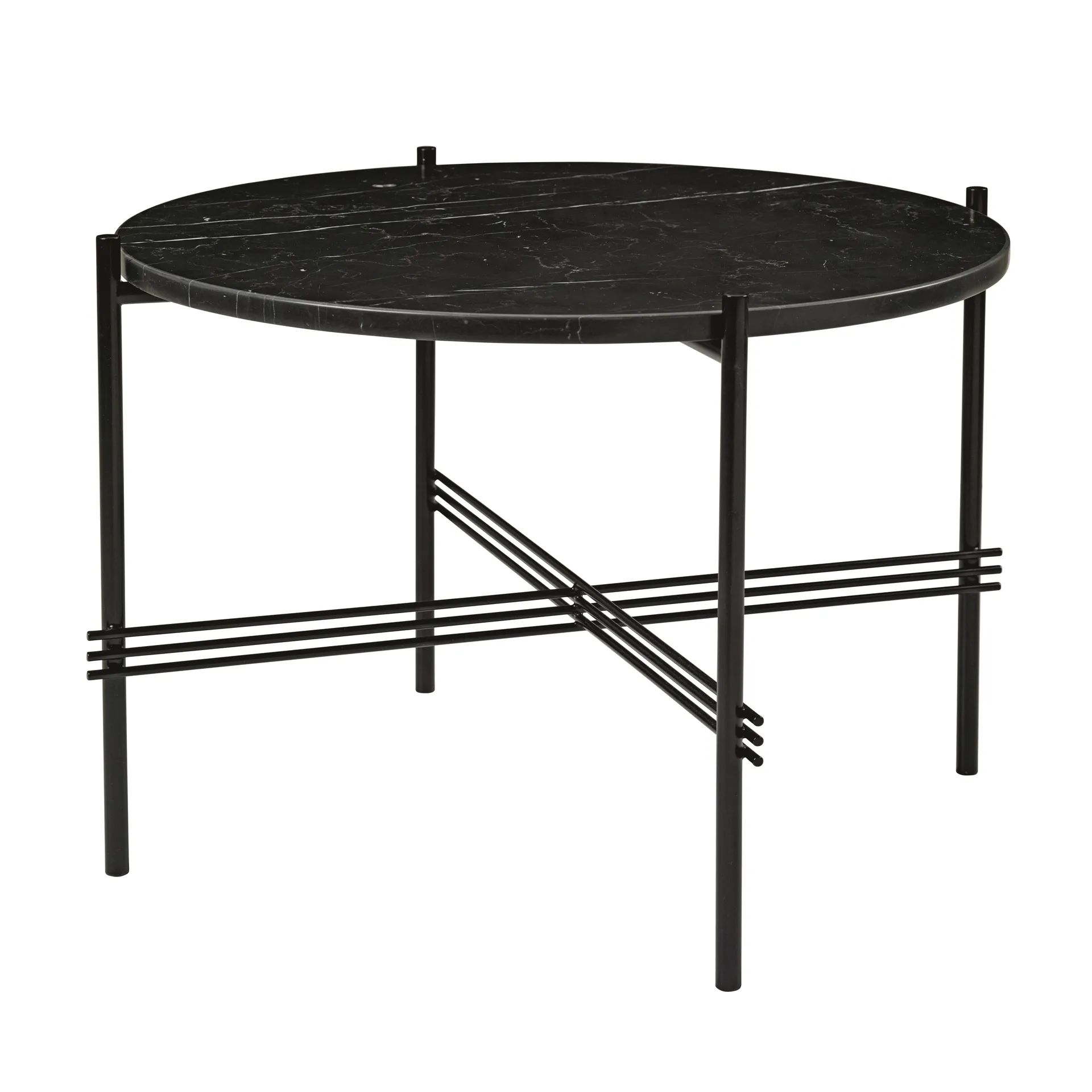 Mesa auxiliar TS con patas negras Ø 55 cm, mármol negro GUBI