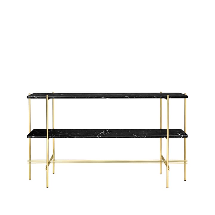 Mesa consola TS 120x30x72 cm - Black marquina marble, base de latón, 2 estantes de mármol - GUBI