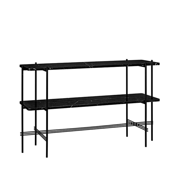 Mesa consola TS 120x30x72 cm - Black marquina marble, base negra, 2 estantes de mármol - GUBI